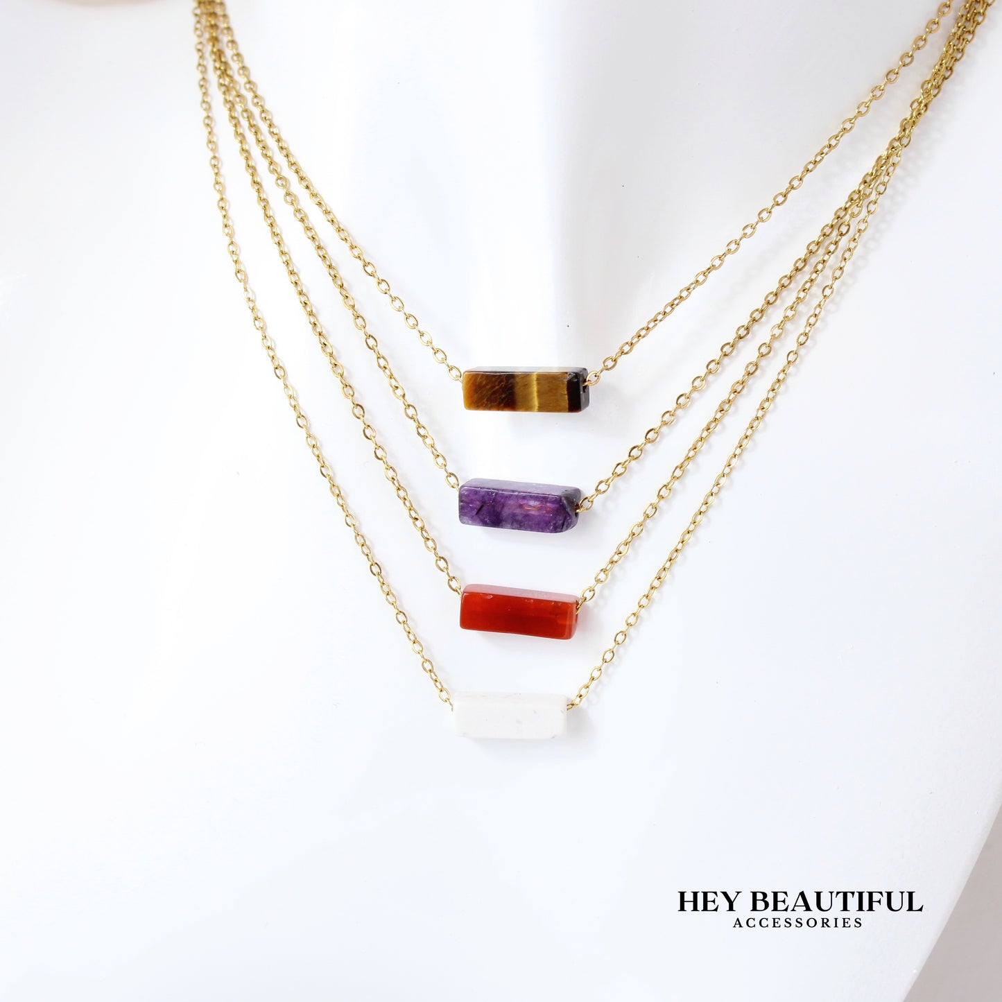 Rectangular Stone Pendant Necklace | gemstone jewelry