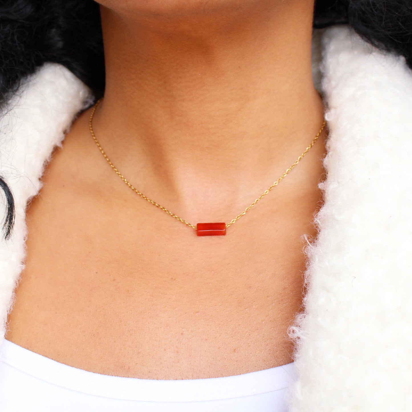 Rectangular Stone Pendant Necklace | gemstone jewelry