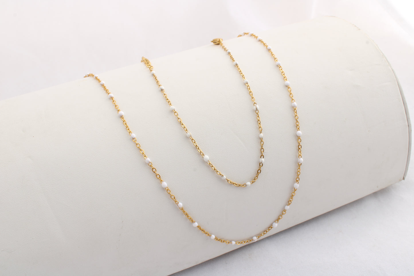 White Tiny Enamel Bead Chain Set