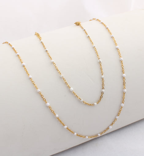 White Tiny Enamel Bead Chain Set