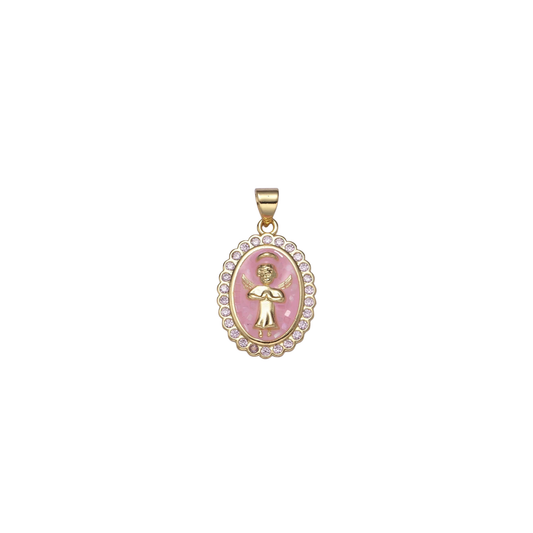 Pink Oval CZ Enamel Angel