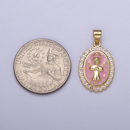 Pink Oval CZ Enamel Angel