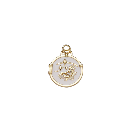 Crescent Moon Round Enamel Charm