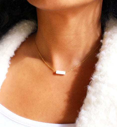 Rectangular Stone Pendant Necklace | gemstone jewelry