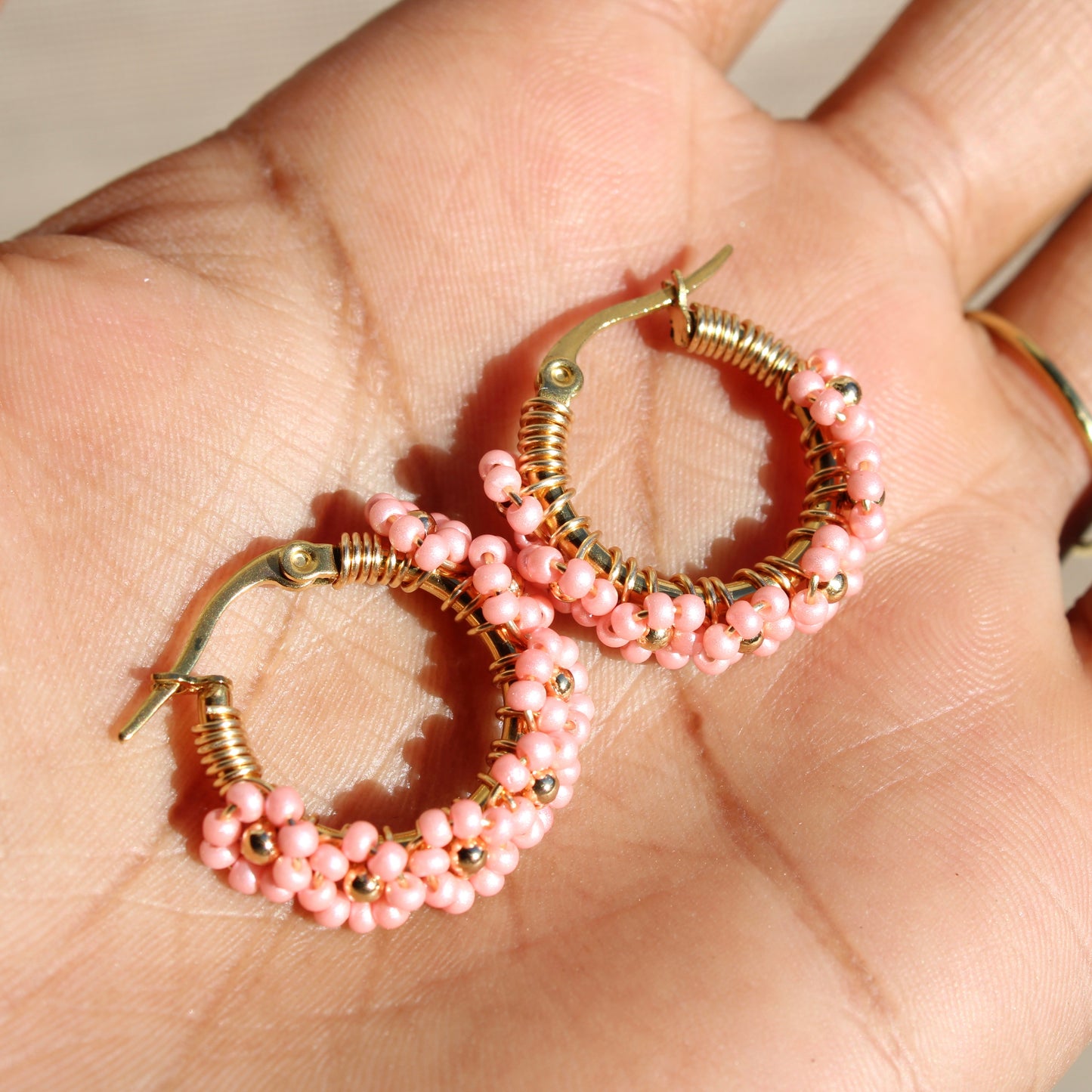 Beaded Flower Mini Hoops