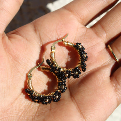 Beaded Flower Mini Hoops