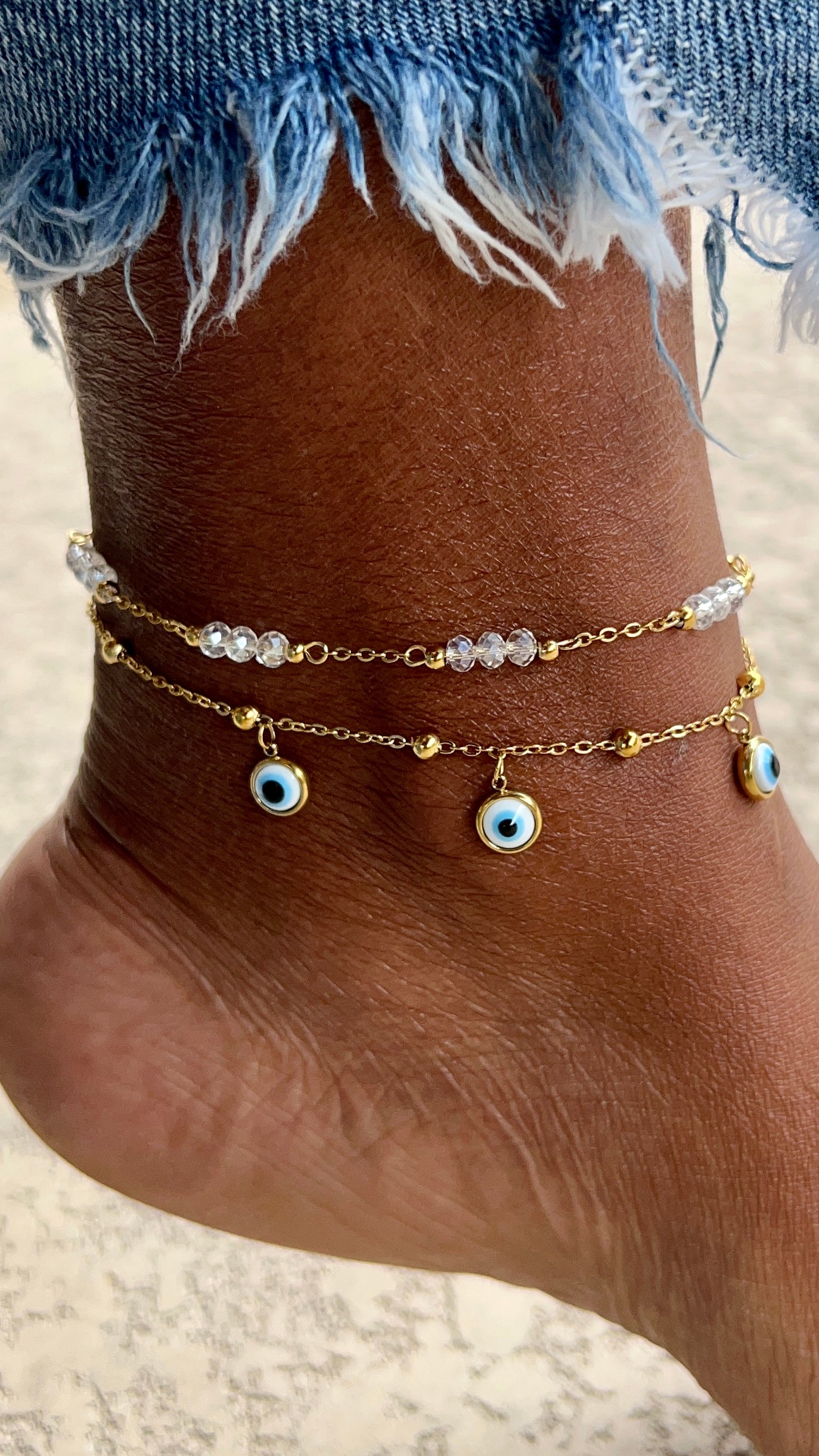 Double Chain Evil Eye Anklet