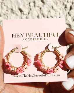 Beaded Flower Mini Hoops