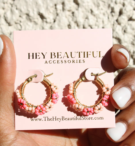 Beaded Flower Mini Hoops