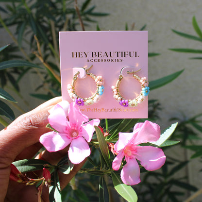 Beaded Flower Mini Hoops