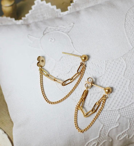 Double Layer Chain Stud Earrings