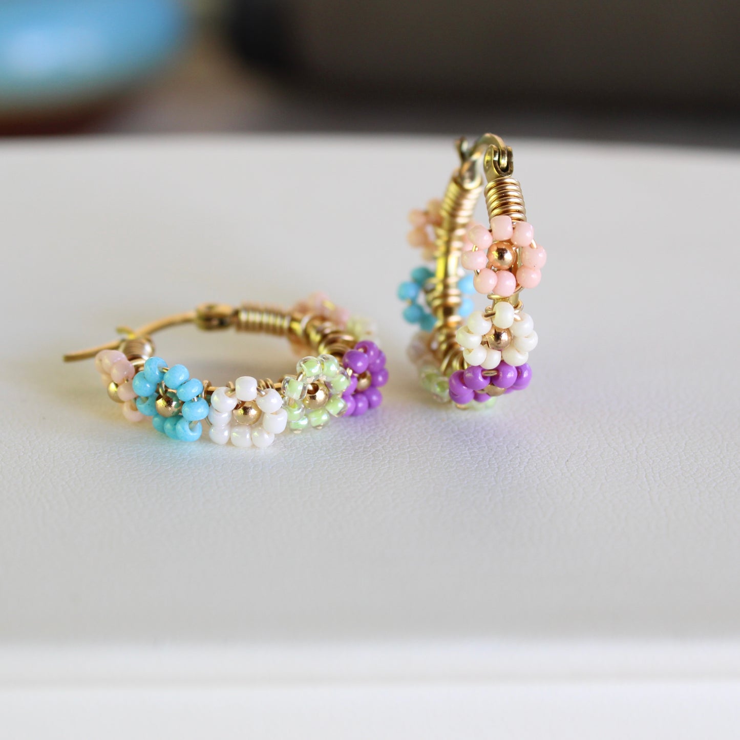 Beaded Flower Mini Hoops