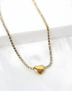 Lux Gold Heart Rhinestone Necklace