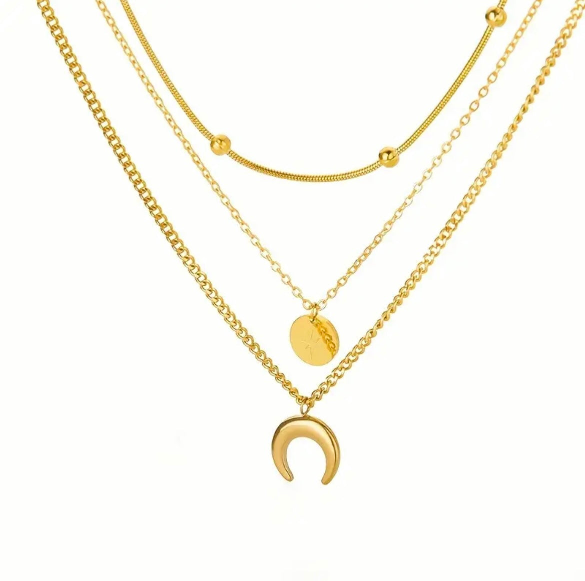 Multilayered Cresent Moon Necklace