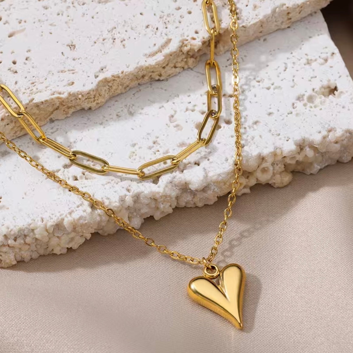 Heart Double Chain Necklace