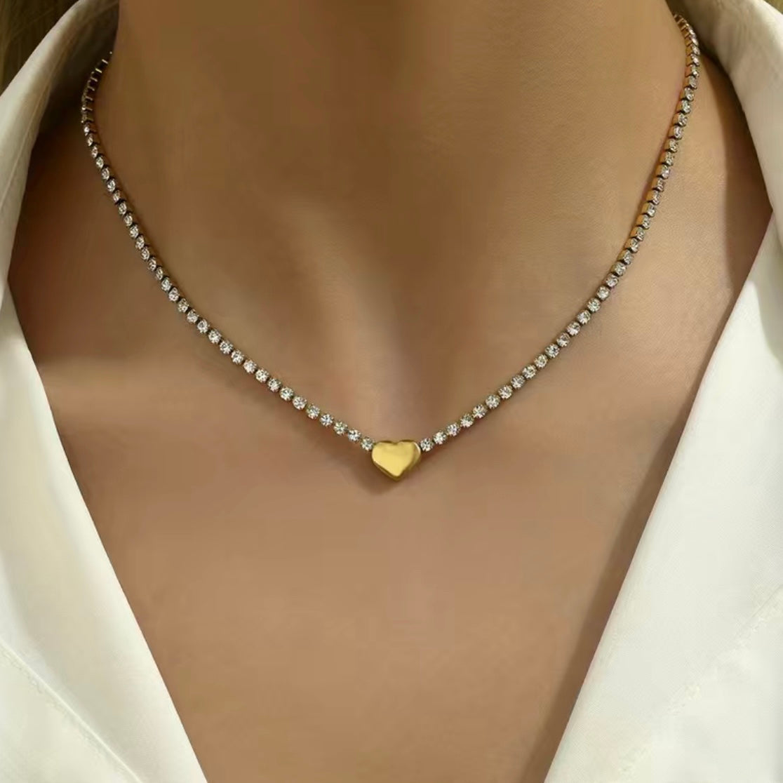 Lux Gold Heart Rhinestone Necklace