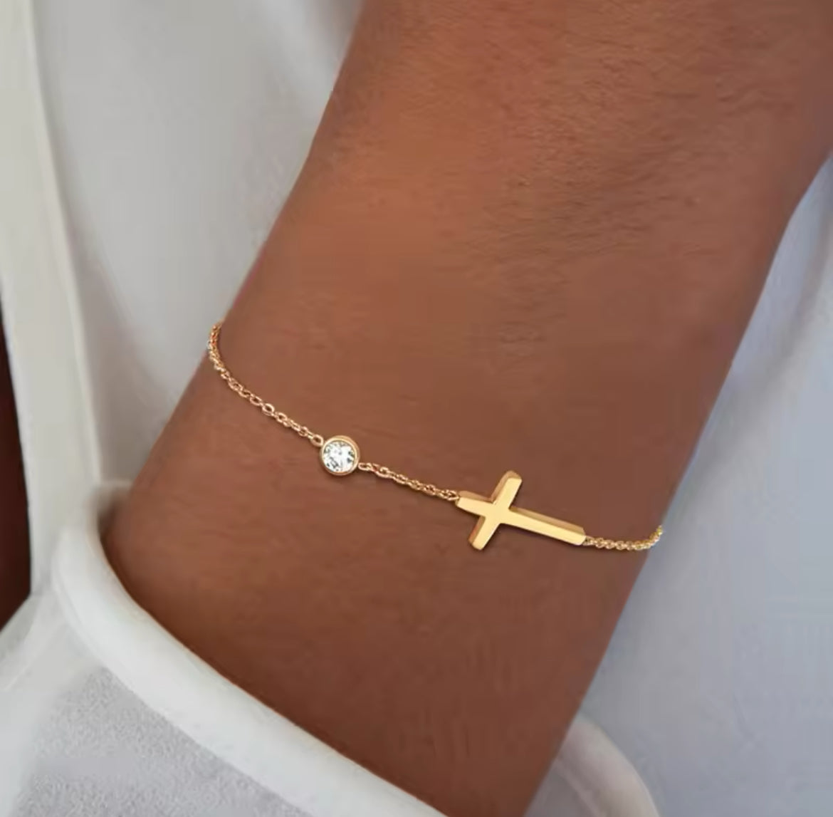 Thin Cross Chain Bracelet