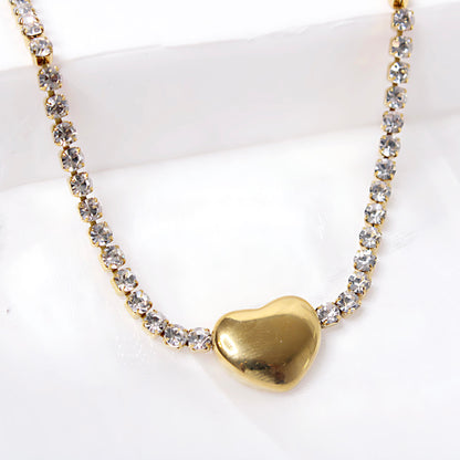 Lux Gold Heart Rhinestone Necklace