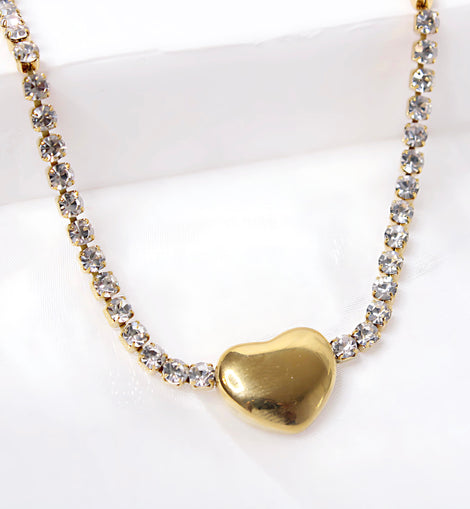 Lux Gold Heart Rhinestone Necklace