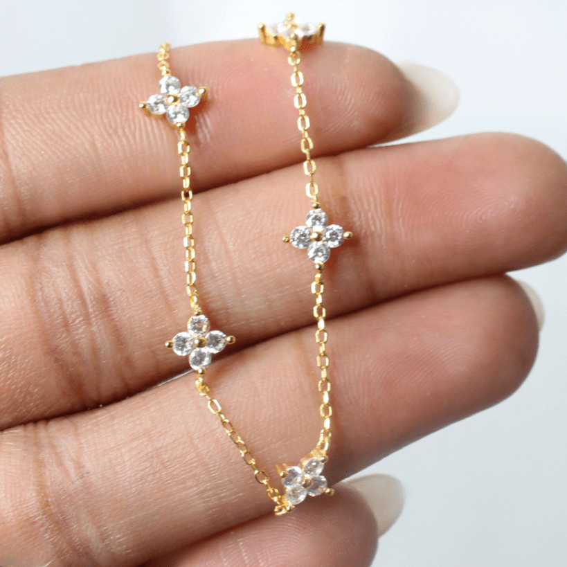 Diamond Studded Flower Bracelet