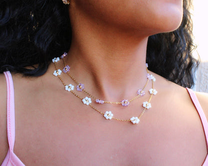 Beaded Flower Chain Necklace