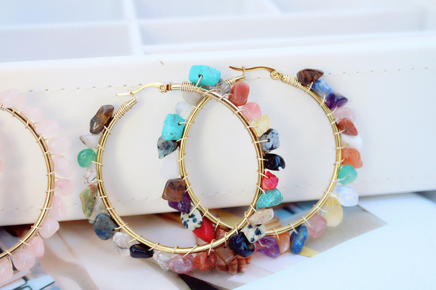 Stone Wrapped Hoop Earrings