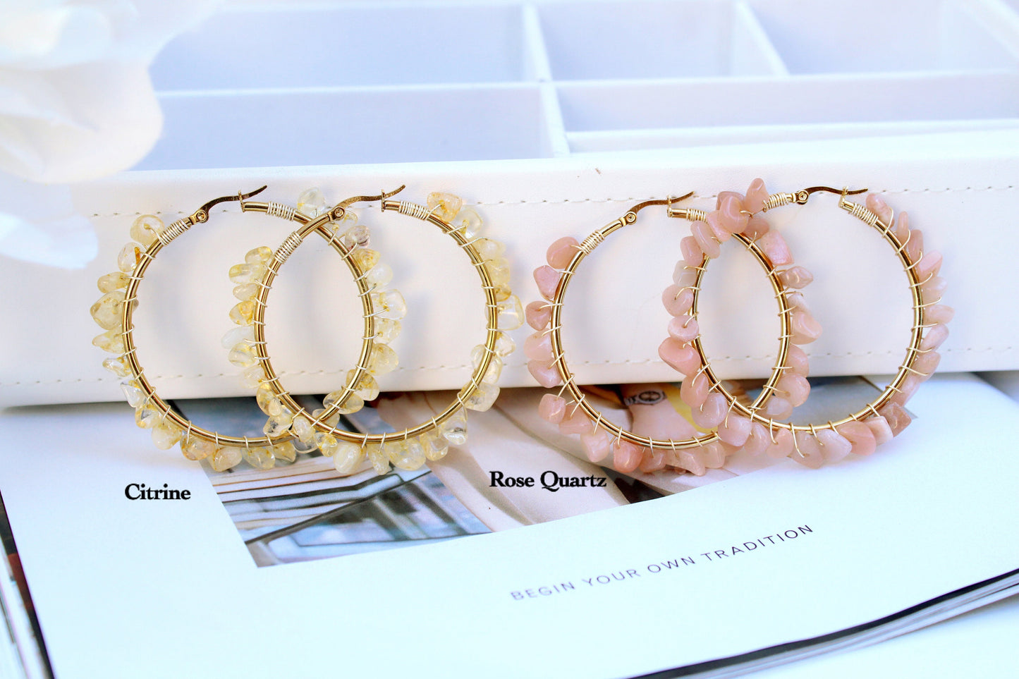 Stone Wrapped Hoop Earrings