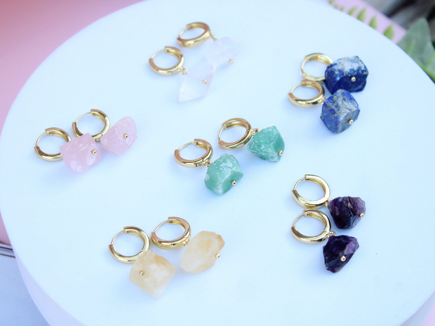 Raw Stone Huggie Earrings