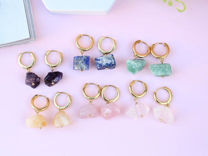 Raw Stone Huggie Earrings