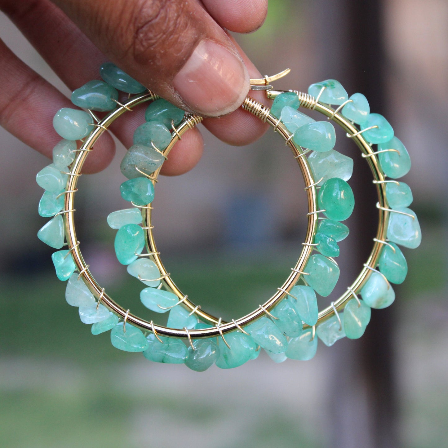 Stone Wrapped Hoop Earrings