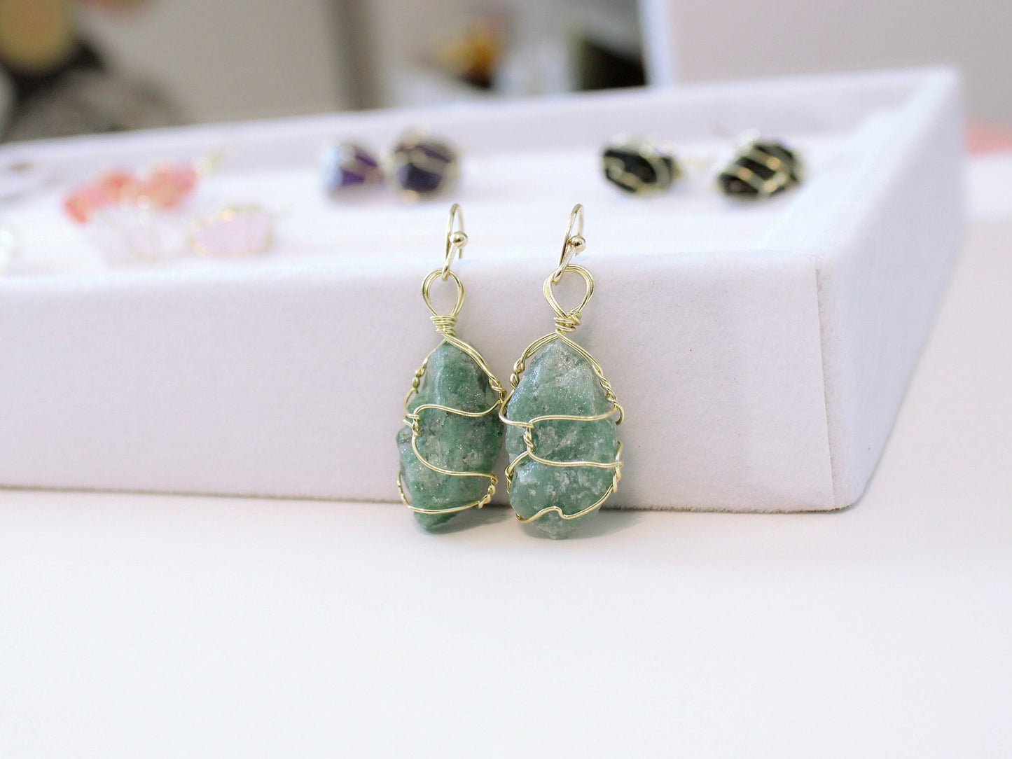 Raw Stone Wrapped Earrings