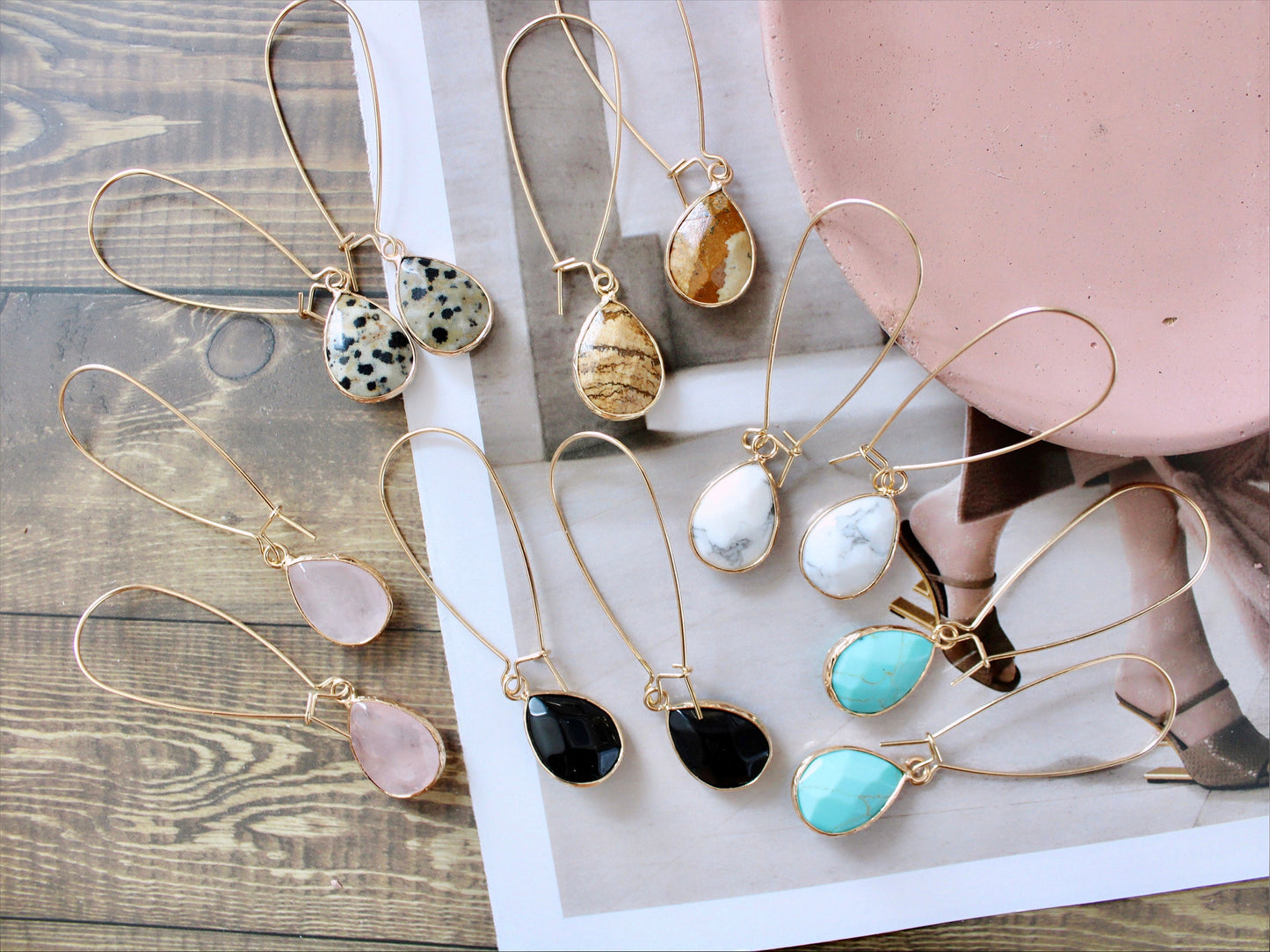 Tear Drop Stone Earrings