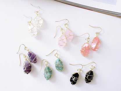 Raw Stone Wrapped Earrings