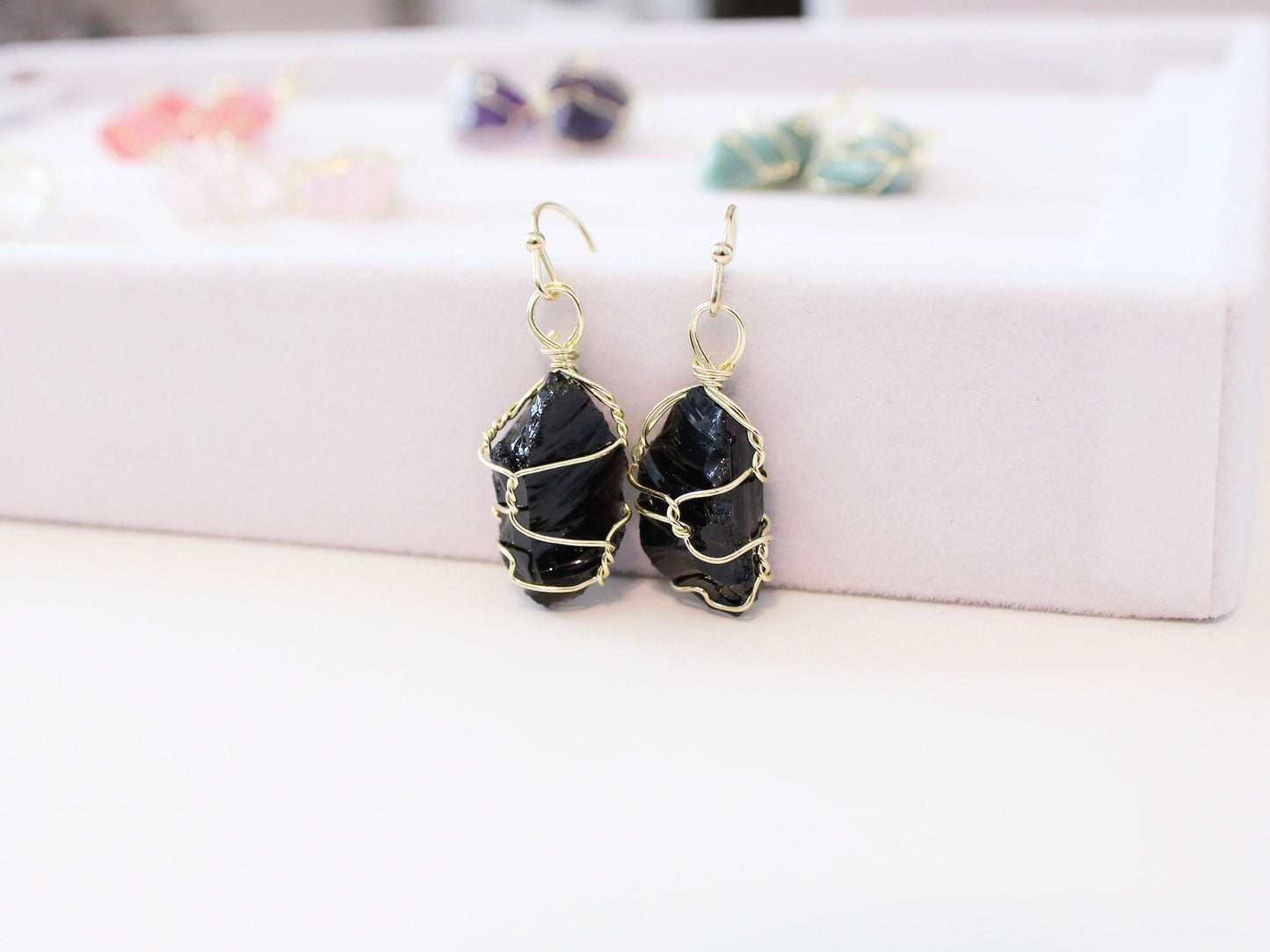 Raw Stone Wrapped Earrings