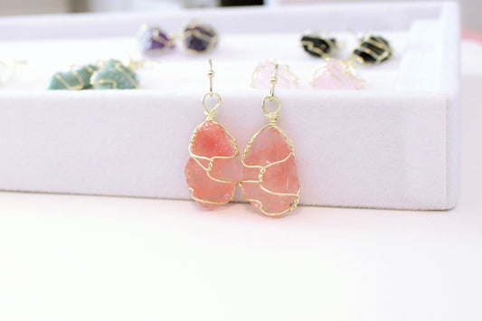 Raw Stone Wrapped Earrings