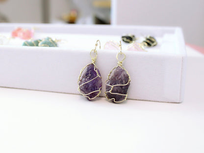 Raw Stone Wrapped Earrings