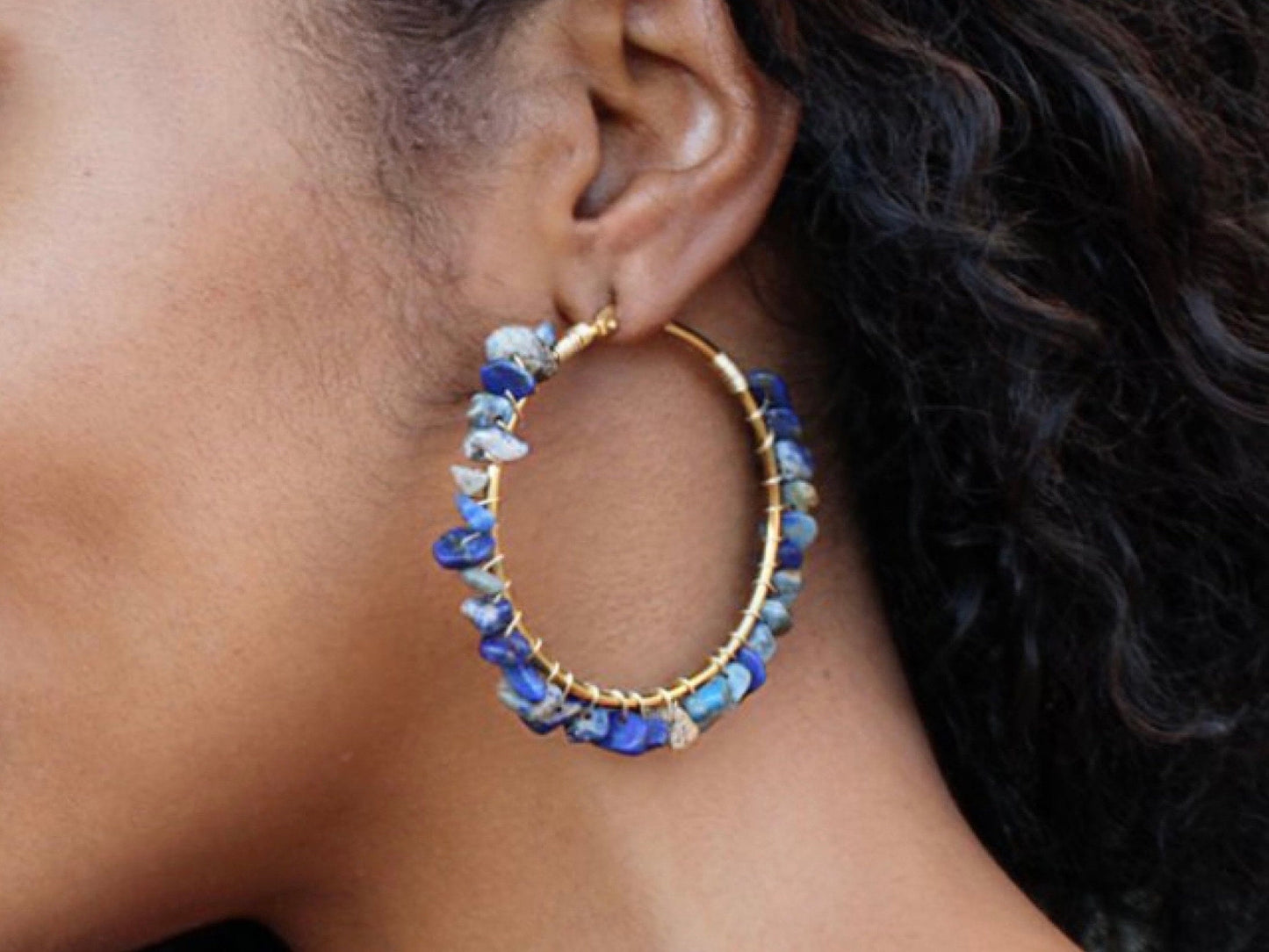 Stone Wrapped Hoop Earrings